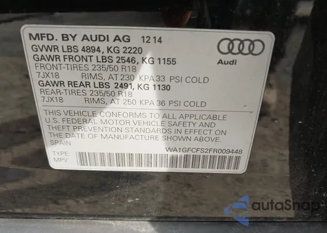 2015 Audi Q3 2.0T Premium Plus from USA, damaged, VIN WA1GFCFS2FR009448